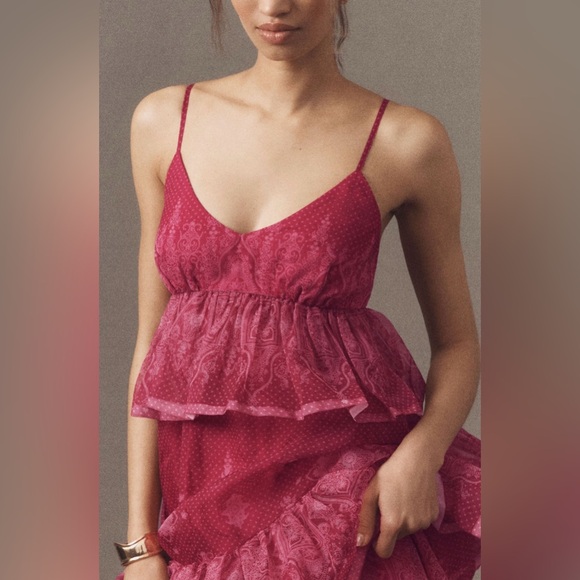 NWT Anthropologie Let Me Be Sleeveless Sheer Tiered Midi Dress Sz S - Picture 3 of 16